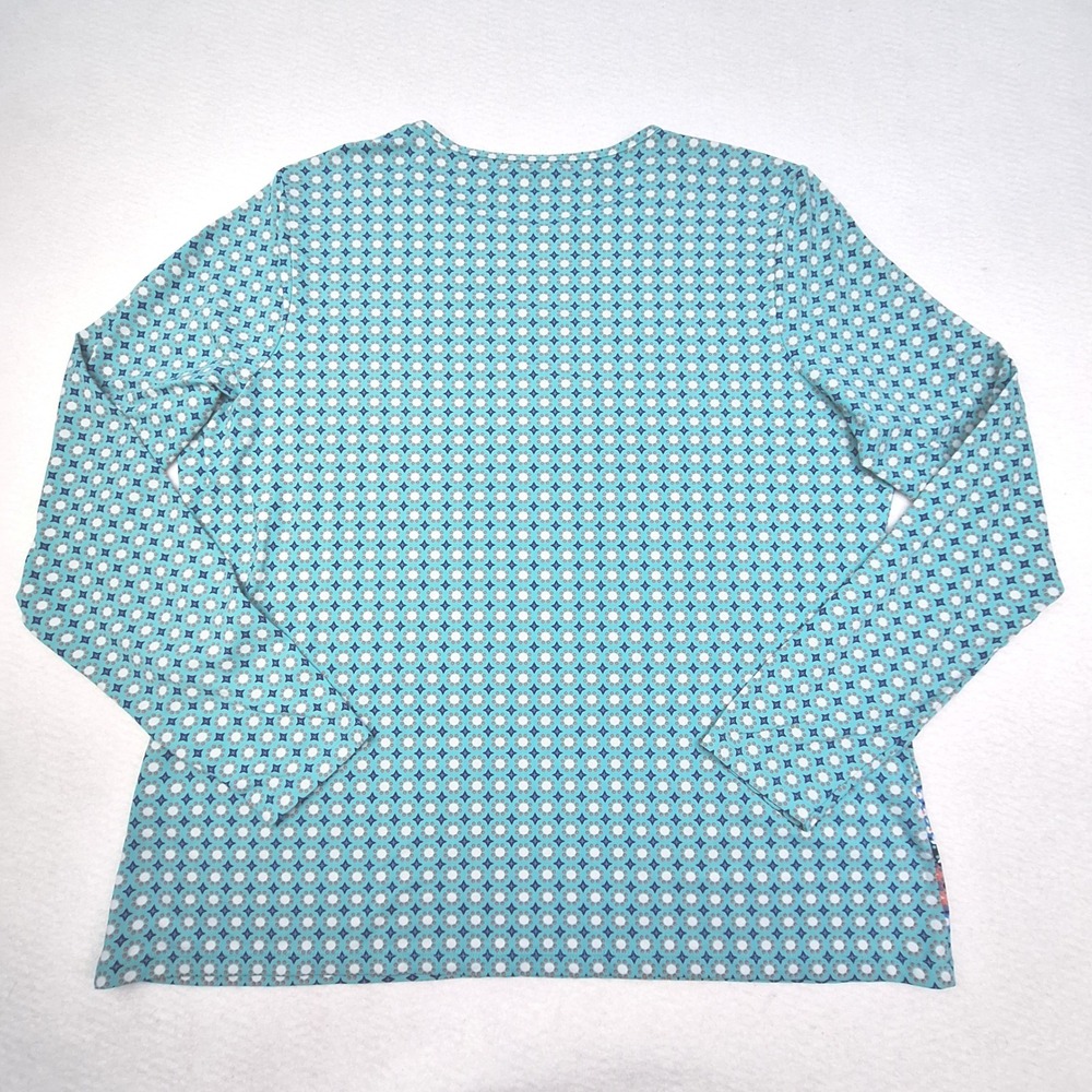 Lands End Top Womens XL Teal Blue Geometric Medallion Long Sleeve Crewneck Shirt - Picture 2 of 4